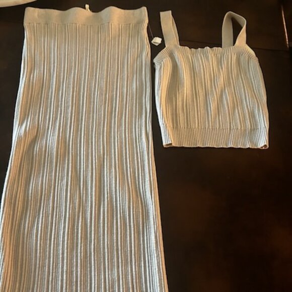 NWT Marled Knit Nude Oatmeal 2 Piece Set Ribbed Tank Top & Bodycon Tube Skirt - Picture 6 of 11
